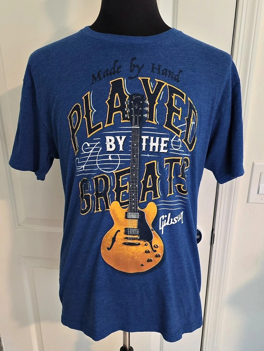 Gibson Played By The Greats T-Shirt Graphic Tee Blue & Yellow Large